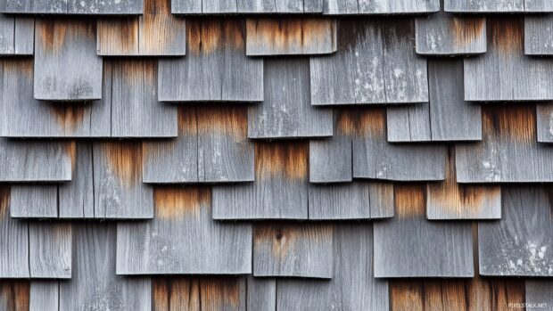 Wood background HD with a pattern of wooden shingles with varied tones and rustic charm.