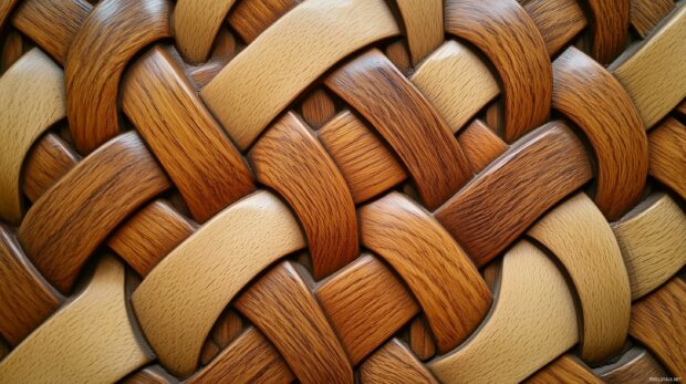 Wood desktop 2K background with a pattern of interlocking wooden tiles in varying shades of brown.