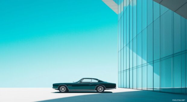 1080p full HD background with a luxury car parked in front of a modern glass building under a clear blue sky.