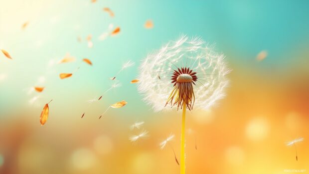 1920x1080 wallpaper Full HD with An elegant dandelion puff blowing in the wind on a soft, pastel colored background, minimal yet refined.