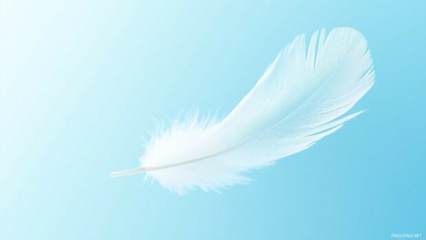 1920x1080 wallpaper for computer with a delicate white feather floating against a smooth gradient background of pastel blue, soft lighting for a calm atmosphere.