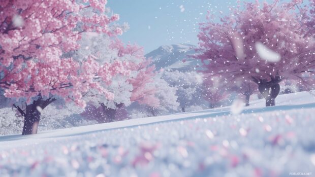 1920x1080Desktop HD Wallpaper with Cherry blossom trees in full bloom.