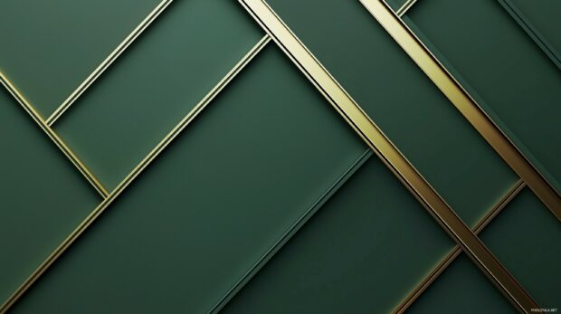 2K green wallpaper featuring a single, elegant gold stripe running diagonally across, adding a touch of luxury.