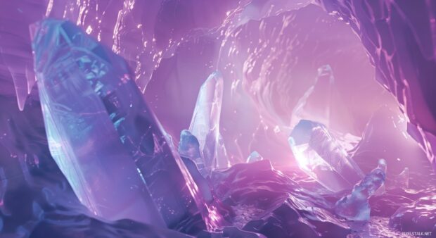 3D Abstract ice cave, cool tones and reflections.