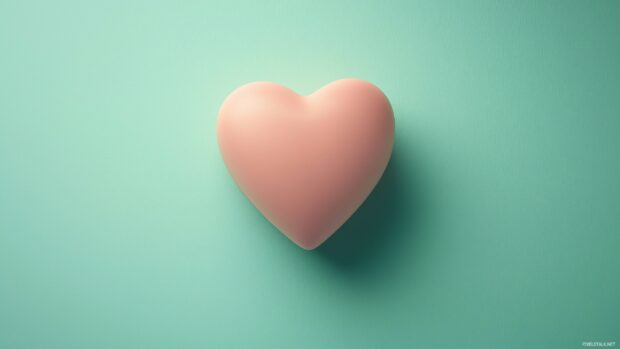 3D Heart silhouette in soft pink on a matte pastel green background.