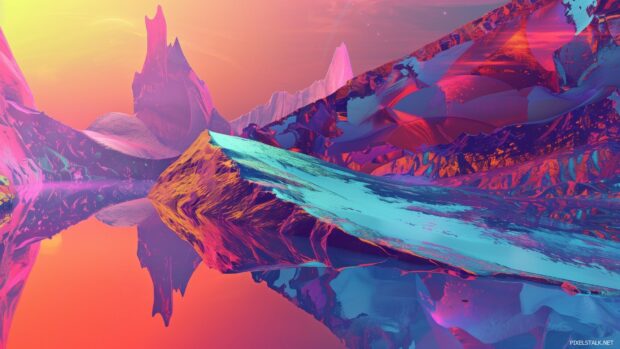 3D abstract landscape with surreal elements and vibrant colors.