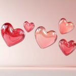 3D hearts in varying shades of red and pink.