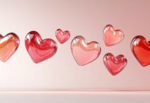 3D hearts in varying shades of red and pink.