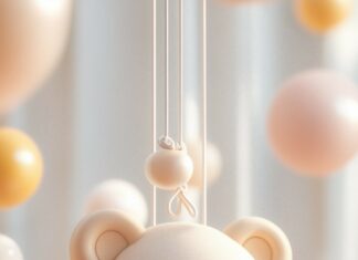 3D phone wallpaper with a cute 3D teddy bear shape, softly glowing in pastel tones, suspended in a simple, minimalist environment with a playful touch.