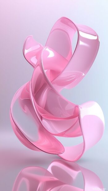 3D phone wallpaper with a flowing 3D pink ribbon gently curling and twisting through a minimalist space, with smooth curves and soft reflections.