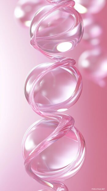 3D phone wallpaper with a series of smooth, floating pink 3D spheres arranged in a gentle spiral pattern, with soft lighting and reflections creating a minimalist yet elegant design.