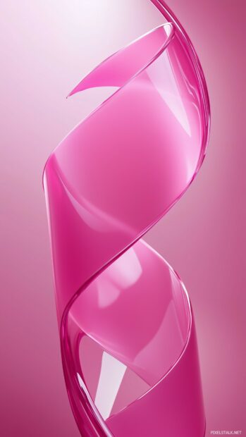 3D pink ribbon gently curling and twisting through a minimalist space.