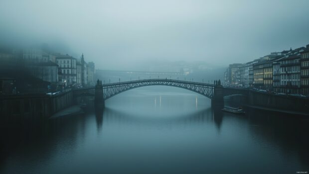 4K City Wallpaper for desktop with a bridge spanning over a calm river with the city faintly visible on the horizon.