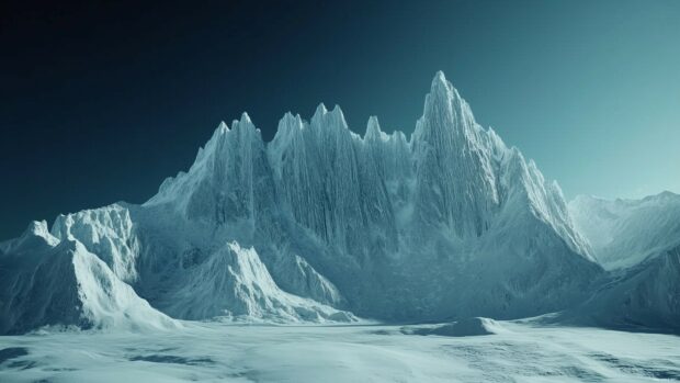 4K Desktop Wallpaper with a dramatic snow mountain range with icy cliffs and deep blue shadows.