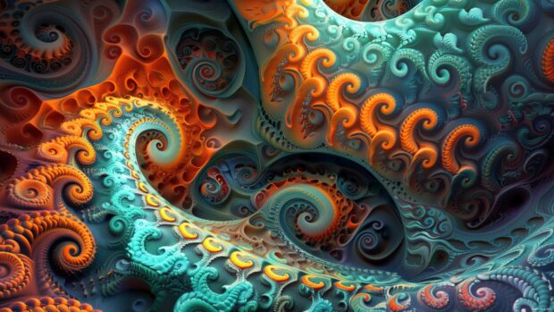 4K Wallpaper with cool 3D digital artwork with intricate fractal patterns and vibrant colors.