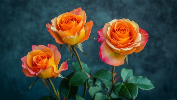 4K wallpaper of yellow and orange roses against a dark, moody background.