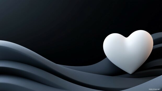 A 3D heart shape gently rotating with a smooth, matte finish, set against a dark, abstract background with soft lighting highlighting its curves.