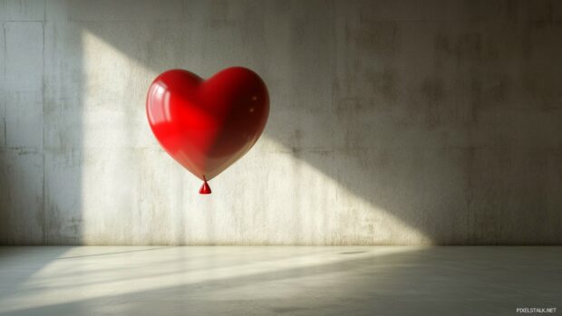 A 3D heart shaped balloon gently bobbing in a clean, abstract space.