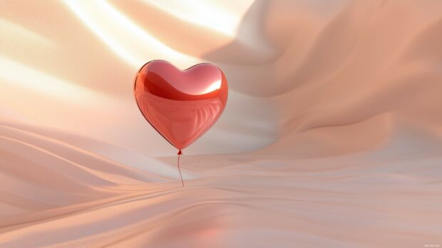 A 3D heart shaped balloon gently bobbing in a clean, abstract space, with soft lighting and smooth textures creating a modern and elegant aesthetic.