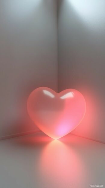 A 3D pink heart shape softly glowing and floating in a clean, abstract space.