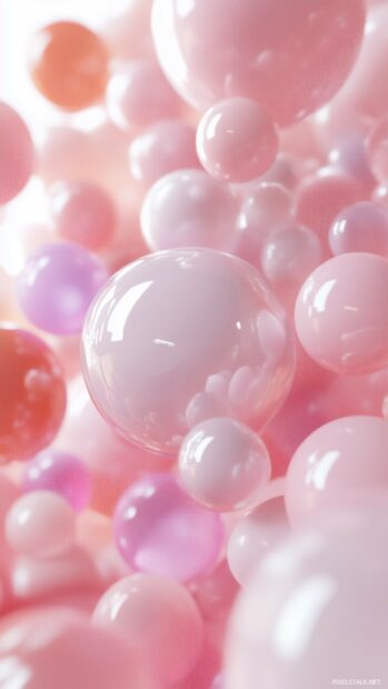 A 3D rendering of cute, floating bubbles with soft pastel colors.