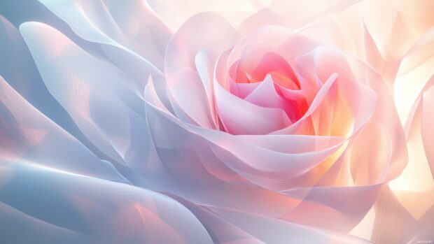 A 3D rose composed of overlapping, translucent petals that slowly rotate, with soft lighting.