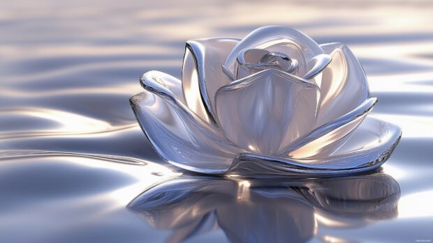 A 3D rose composed of overlapping, translucent petals that slowly rotate, with soft lighting creating subtle reflections.