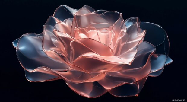 A 3D rose formed from geometric shapes and soft gradients.