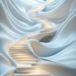 A 3D spiral staircase with smooth, flowing lines, illuminated by soft, gradient lighting.