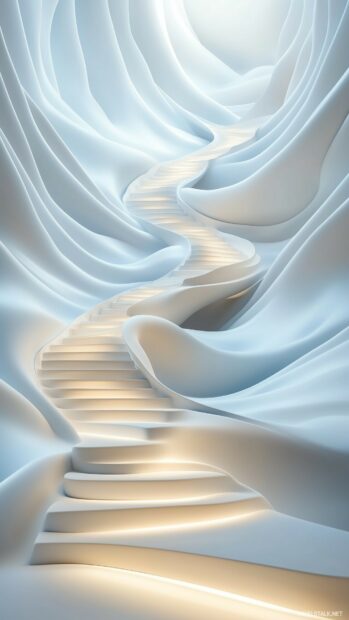 A 3D spiral staircase with smooth, flowing lines, illuminated by soft, gradient lighting.