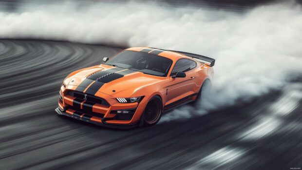 A Ford Mustang Shelby GT500 in fiery orange, Best Car Wallpaper HD.