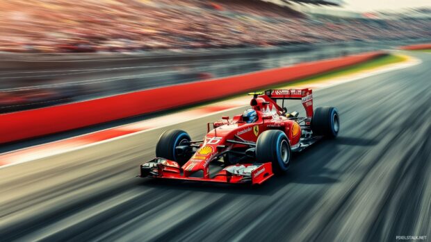 A Formula 1 race car speeding through the final lap of a Grand Prix, Car Desktop Wallpaper Free download.