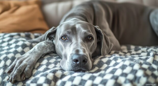 A Great Dane Black and white dog wallpaper resting on a modern couch, blending elegance with comfort.