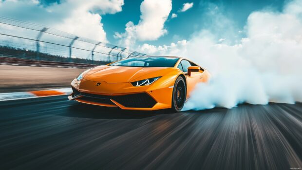 A Lamborghini Huracán in a controlled drift on a luxury race circuit.