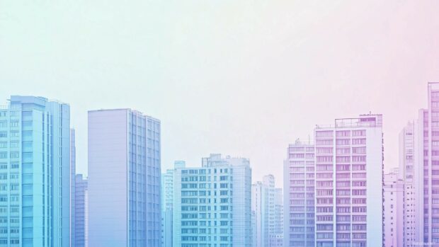 A basic cityscape with simple geometric building shapes and soft pastel hues.