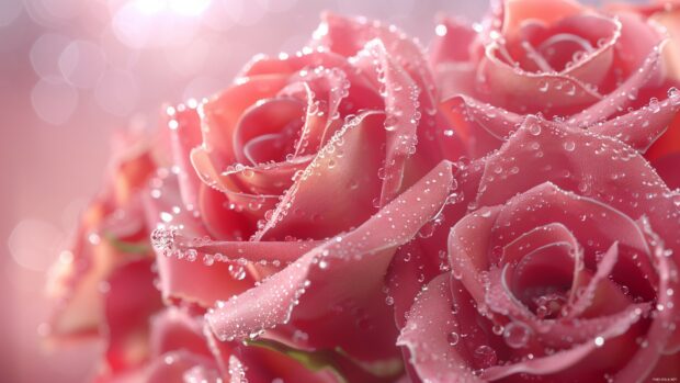 A beautiful 3D bouquet of roses 4K wallpaper with intricate petal details and dewdrops.