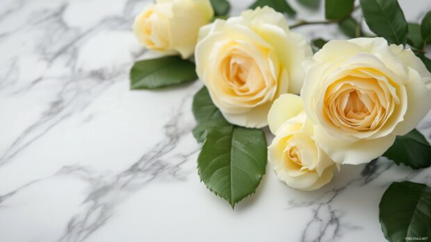 A beautiful yellow roses intertwined with green leaves.