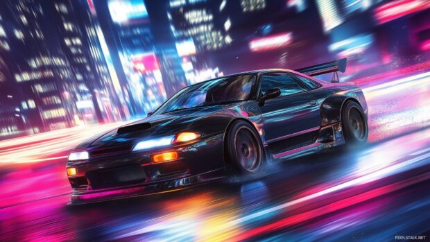 A black Drift car Nissan Silvia wallpaper.