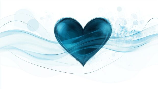 A blue heart shape surrounded by delicate, swirling lines.