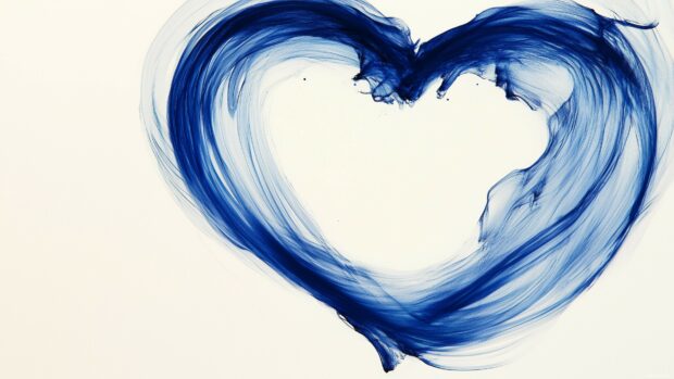 A bold blue heart shape surrounded by delicate, swirling lines.