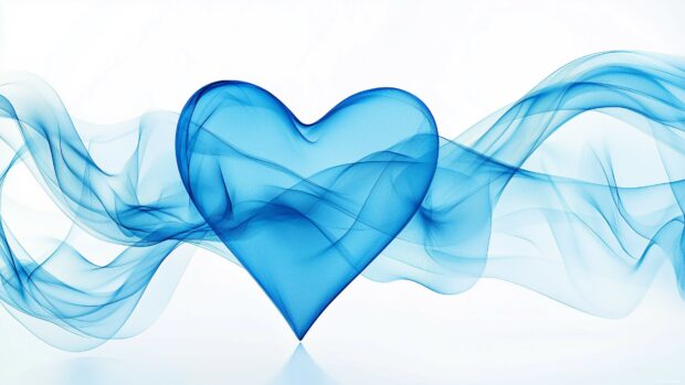 A bold blue heart shape surrounded by delicate, swirling lines, set against a clean white background.