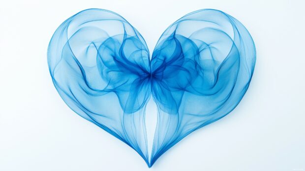 A bold blue heart shape surrounded by delicate, swirling lines, set against a clean white background, creating an artistic and minimalist design.