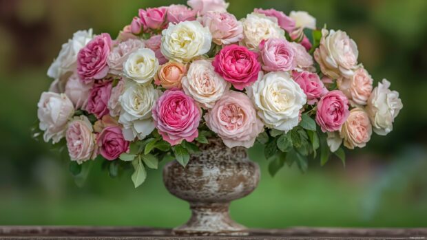 A bouquet of love roses in various shades of pink and white.