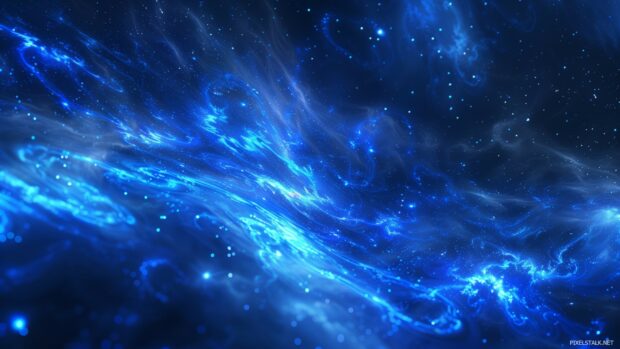 A breathtaking blue galaxy wallpaper 1920x1080 with vibrant star clusters and swirling patterns.