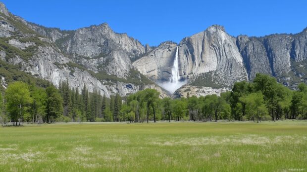 A breathtaking mountain landscape with cascading waterfalls.