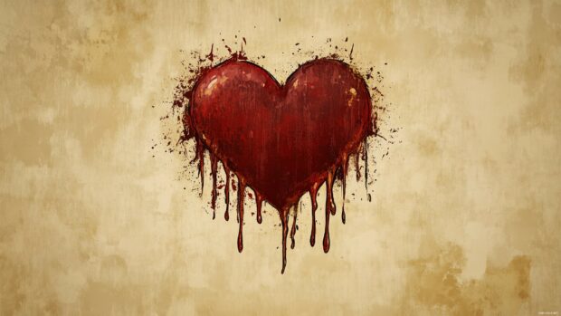 A broken heart with dripping paint effect.