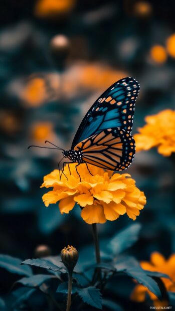 A butterfly perched on a bright orange marigold.