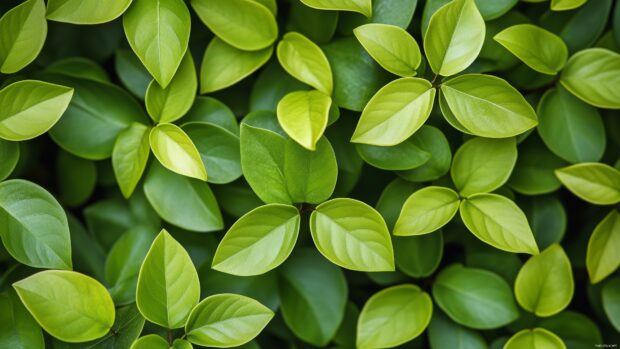 A calming green leaf wallpaper 4K with a soft focus background of overlapping leaves, creating a soothing and elegant pattern.