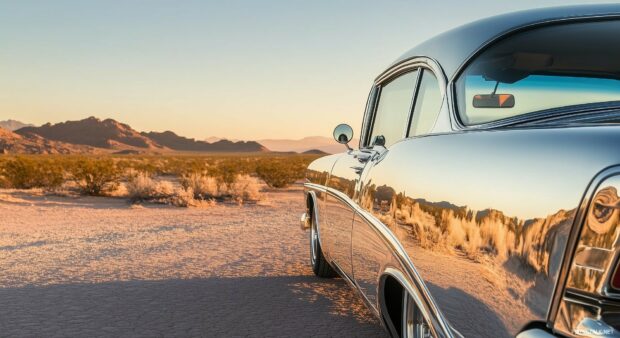 A classic car with a polished chrome finish, Cool Car Wallpaper.