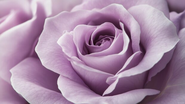 A close up of a blooming lavender rose with soft petals unfurling.